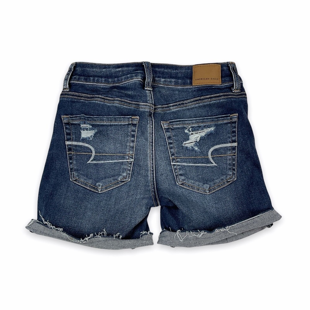 American Eagle Shorts Womens 0 (W25) Blue Distressed Cut Off Midi‎ Denim Ripped - Picture 5 of 8